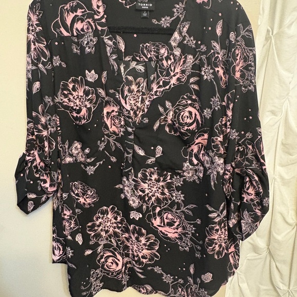 torrid Tops - Torrid Black and Pink Floral Blouse